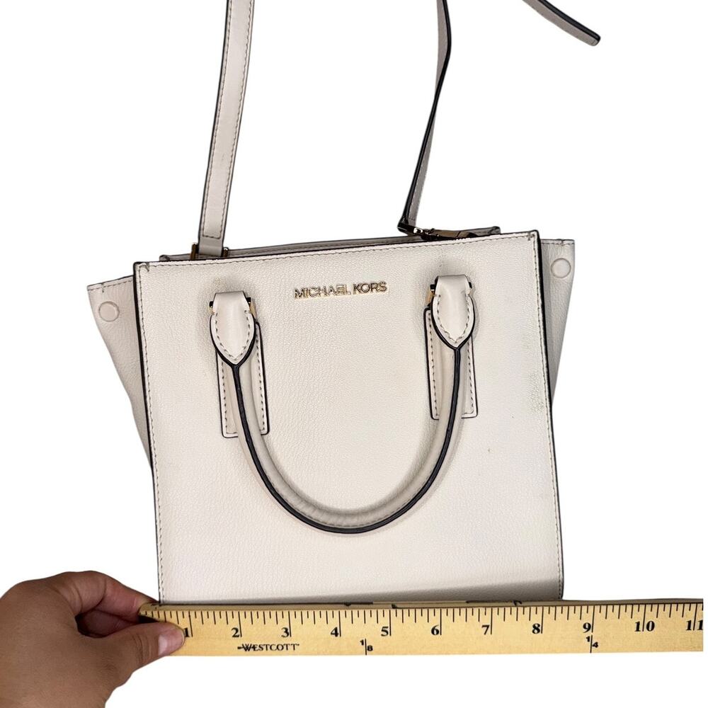 Michael Kors Ivory Pebbled Leather Purse Handbag Crossbody Square Satchel - Picture 10 of 11